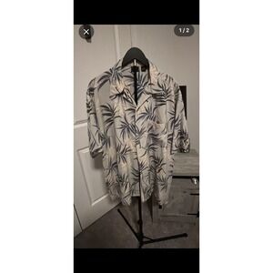 WF Mens Silk Tropical Leaf Print Short Sleeve Button Up Shirt XL